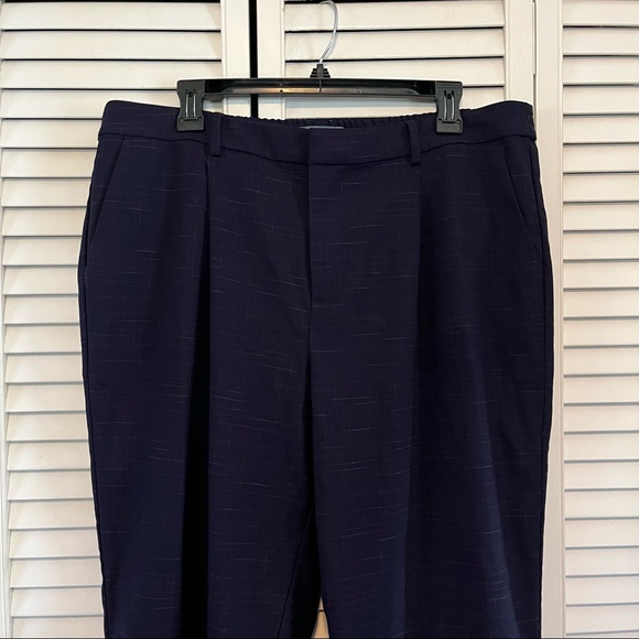 Modcloth Navy Red Trousers Pants XL Career Elastic Waist Pattern Straight Leg - Picture 2 of 9